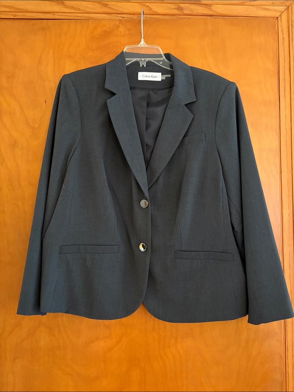Calvin Klein Women's Dark Gray Two-Button Tailored Blazer